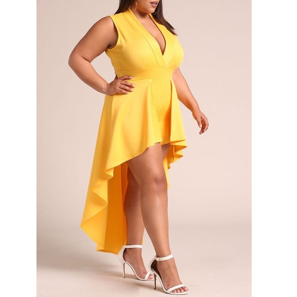 Plus Size Yellow Hi Low Ruffle Peplum Romper - Picture 3 of 5